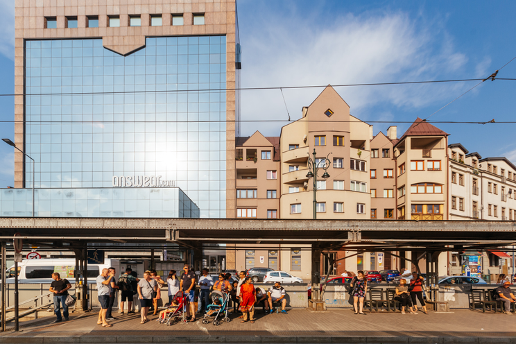 Przystanek tramwajowy nieopodal Placu Bohaterów Getta; Kraków Stare Podgórze