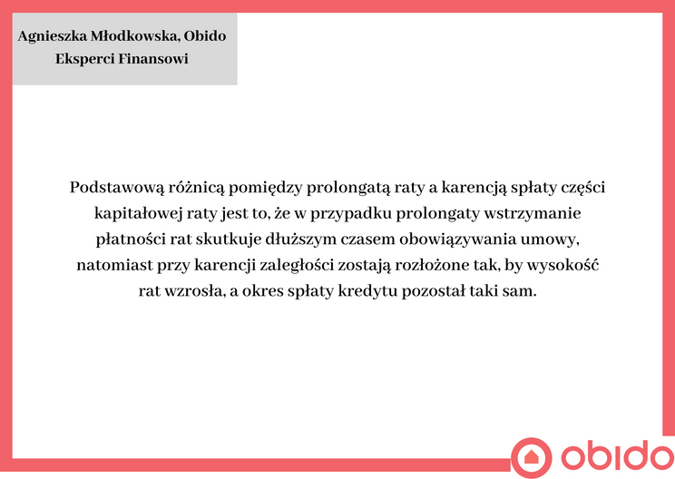Wypowiedź Eksperta Finansowego - różnica między prolongatą a karencją w spłacie kapitału kredytu hipotecznego